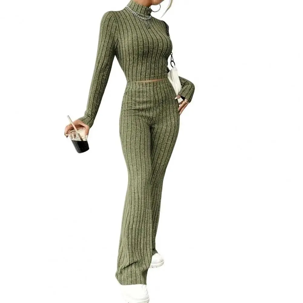2 Pcs/Set Knitted Cozy andStylish Elegant Half-High Collar & Flare Pants Set