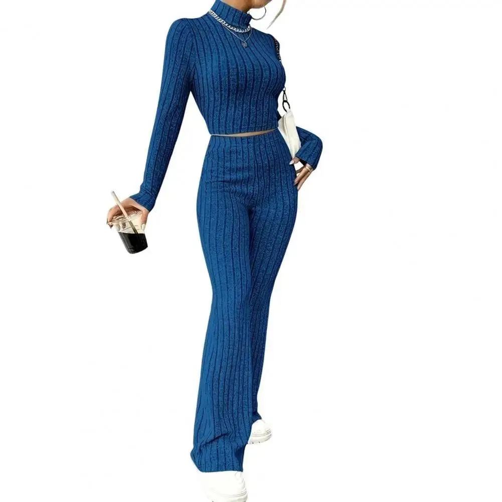 2 Pcs/Set Knitted Cozy andStylish Elegant Half-High Collar & Flare Pants Set