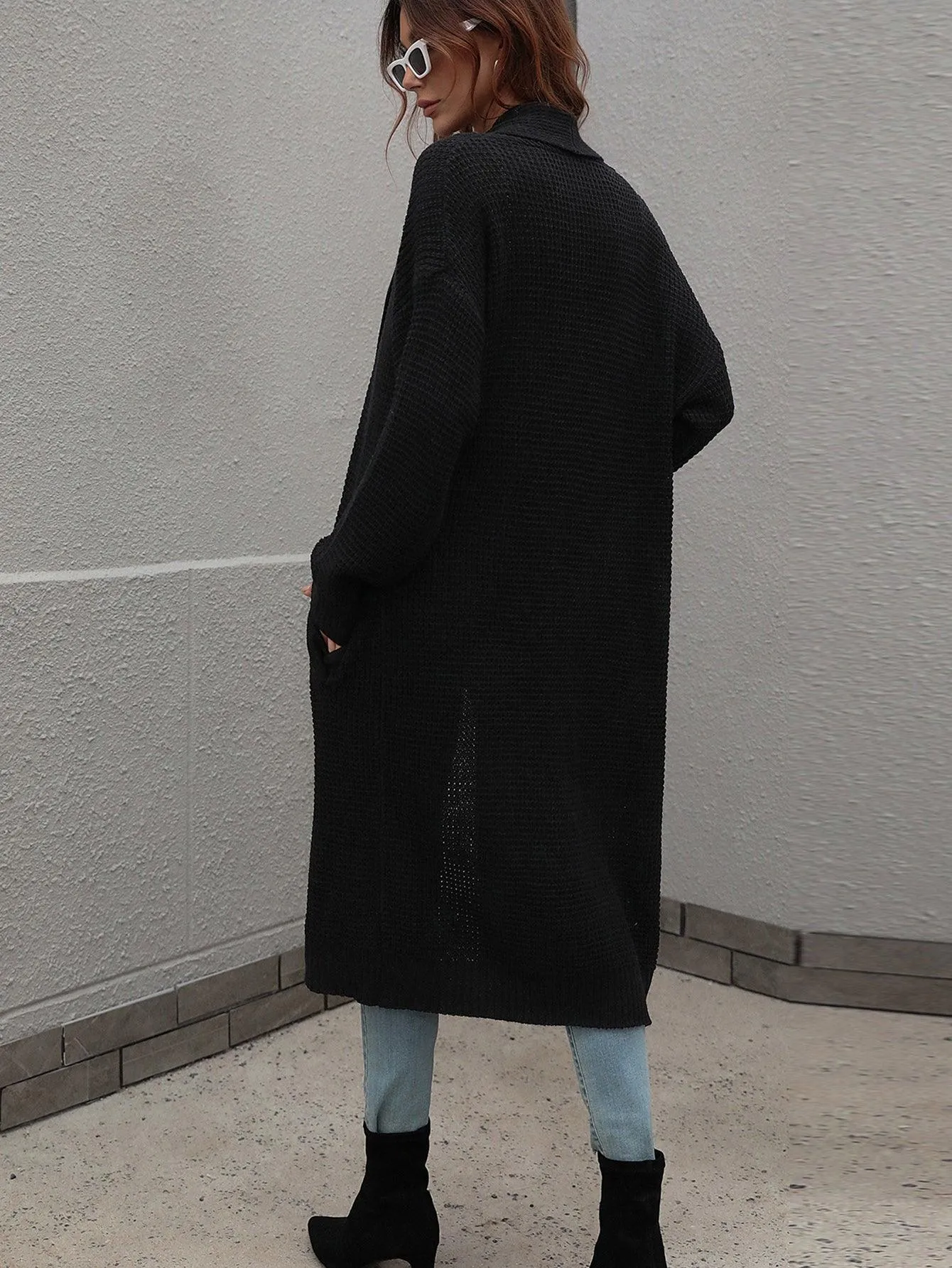 Achieve Joy Waffle Knit Open Front Duster Cardigan