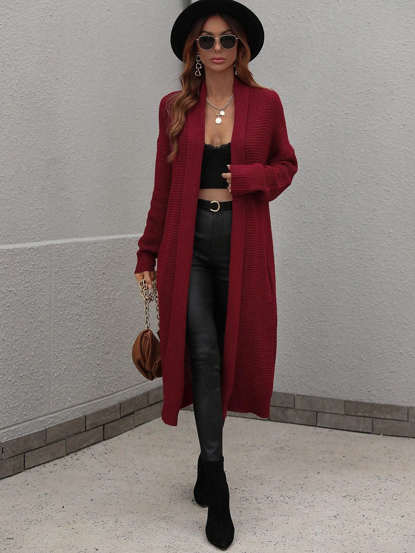 Achieve Joy Waffle Knit Open Front Duster Cardigan