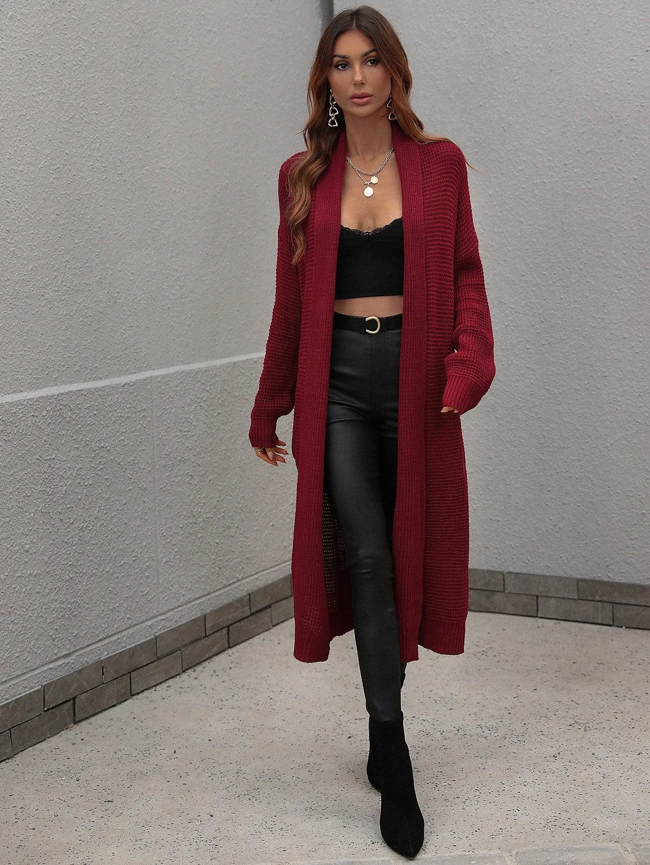 Achieve Joy Waffle Knit Open Front Duster Cardigan