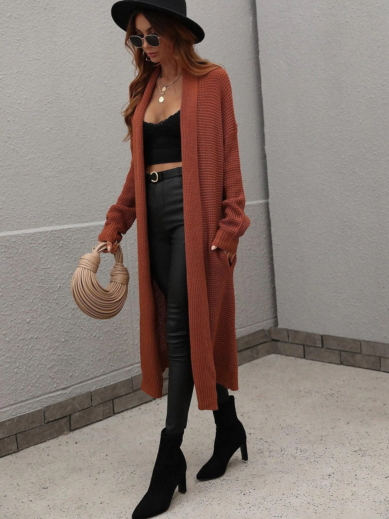 Achieve Joy Waffle Knit Open Front Duster Cardigan