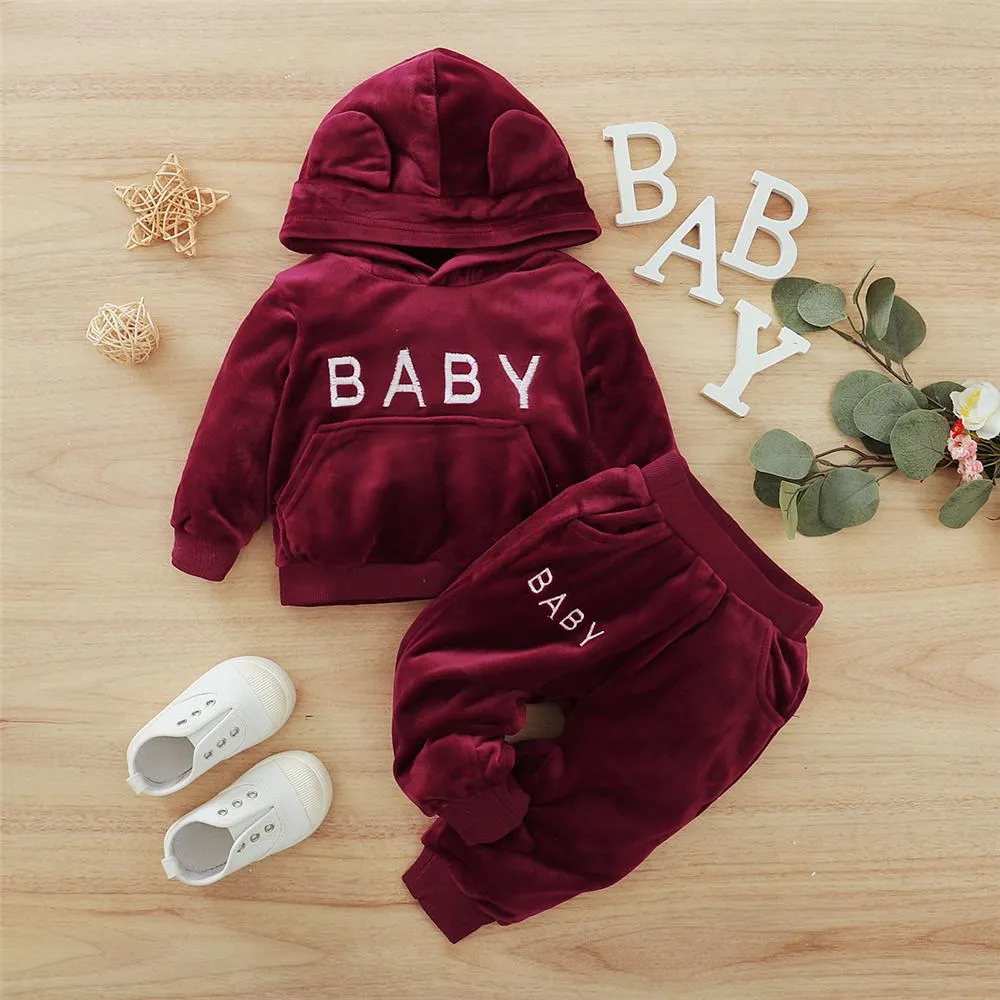 Baby Hooded Long-Sleeve Top & Pants Cheap Baby Clothes In Bulk