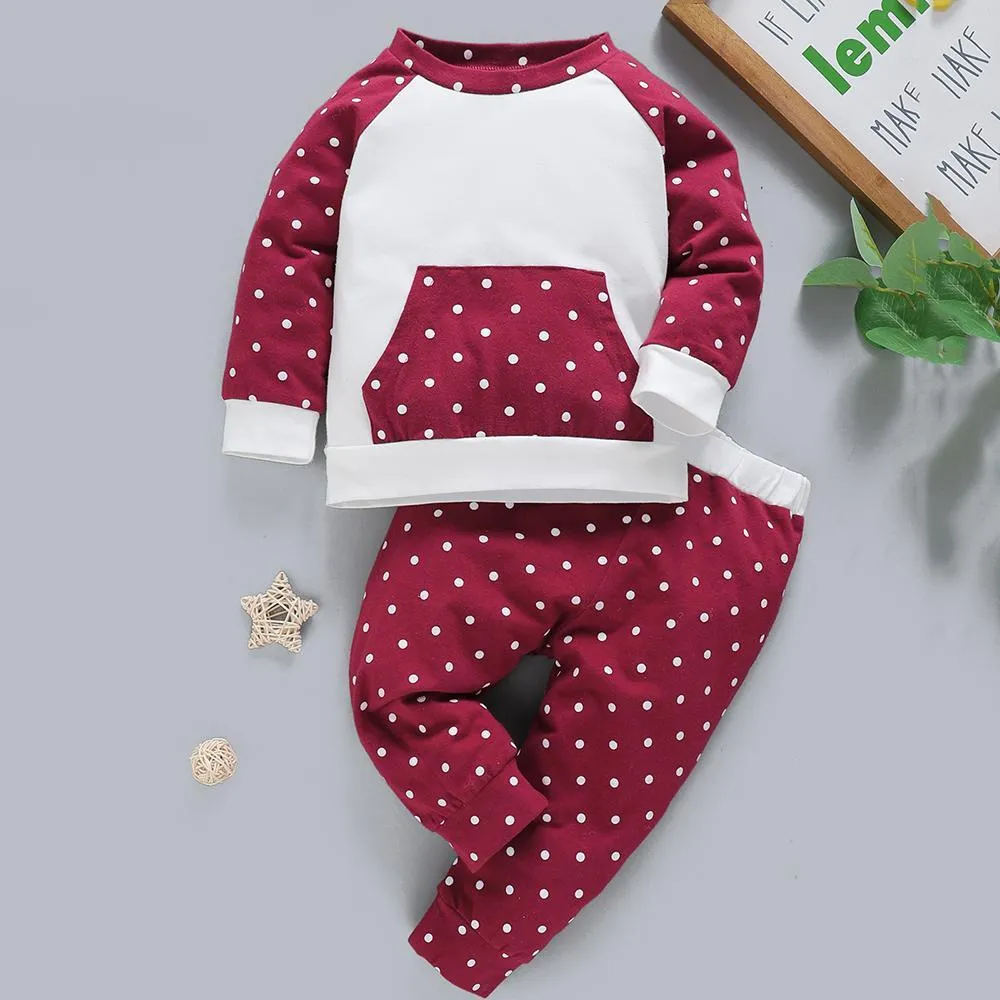 Baby Unisex Polka Dot Long Sleeve Top & Pants Baby Clothes Wholesale Supplier