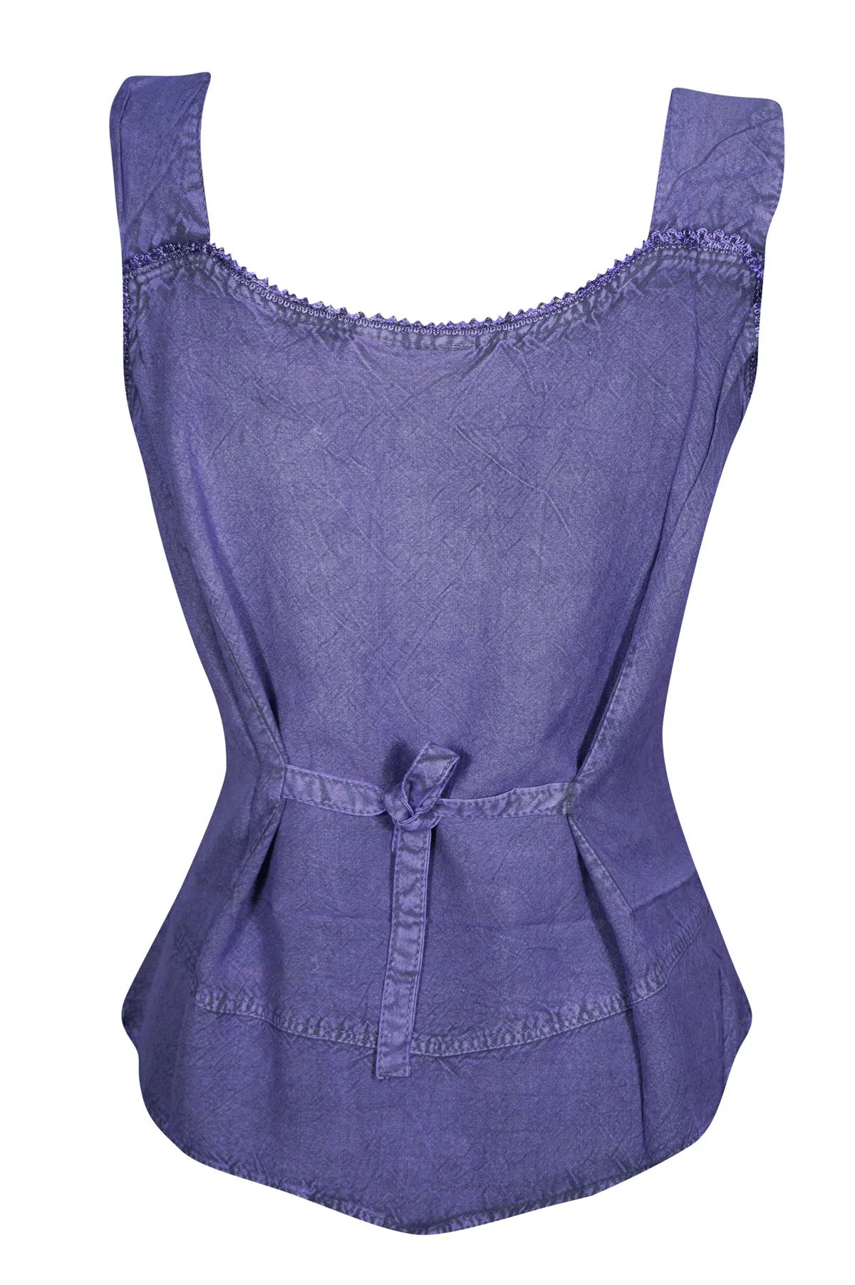 Beautiful Floral Embroidered Blouse Purple Sleeveless Round Neck Tie XXS