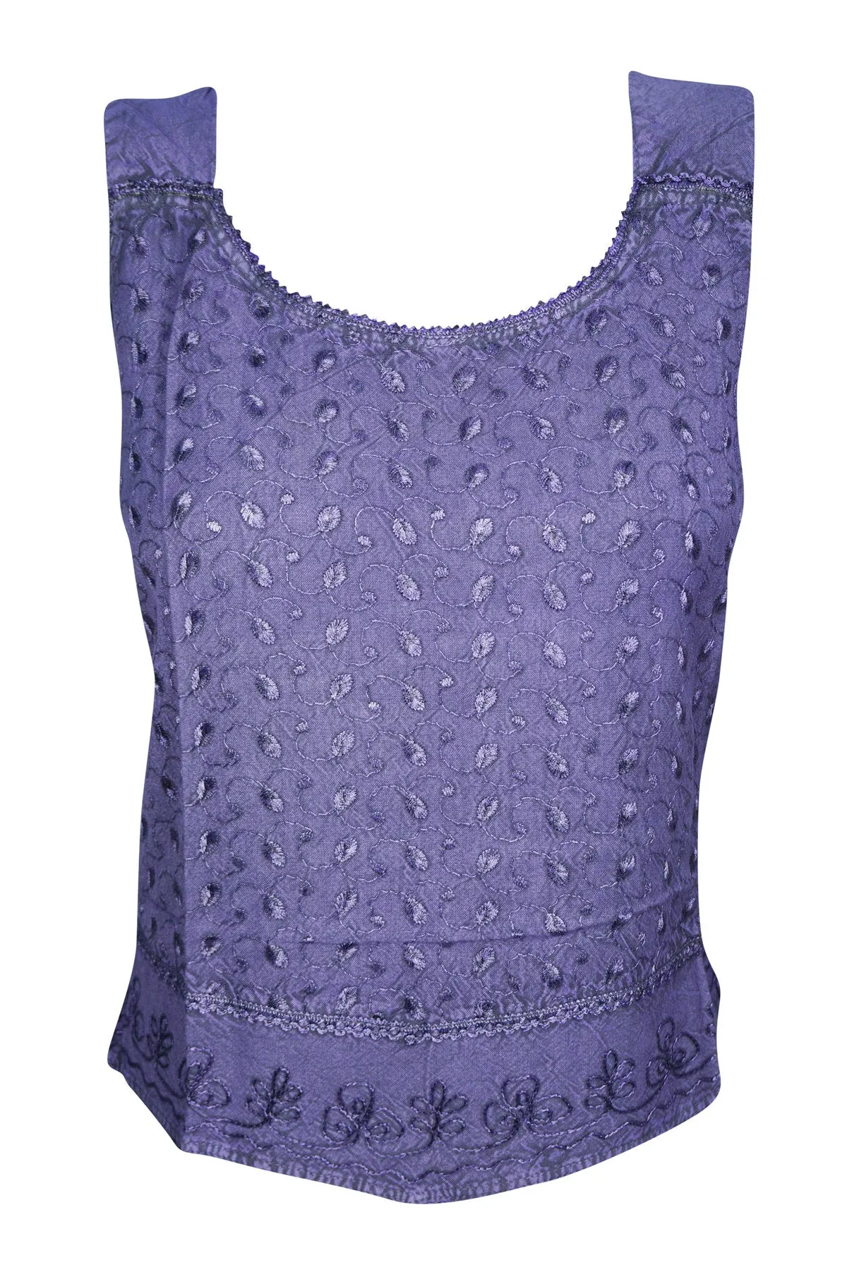 Beautiful Floral Embroidered Blouse Purple Sleeveless Round Neck Tie XXS