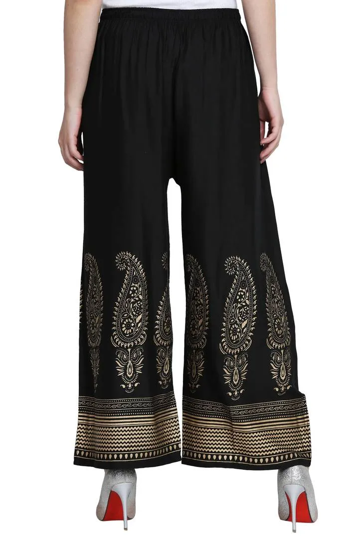 Black Printed Rayon Palazzo
