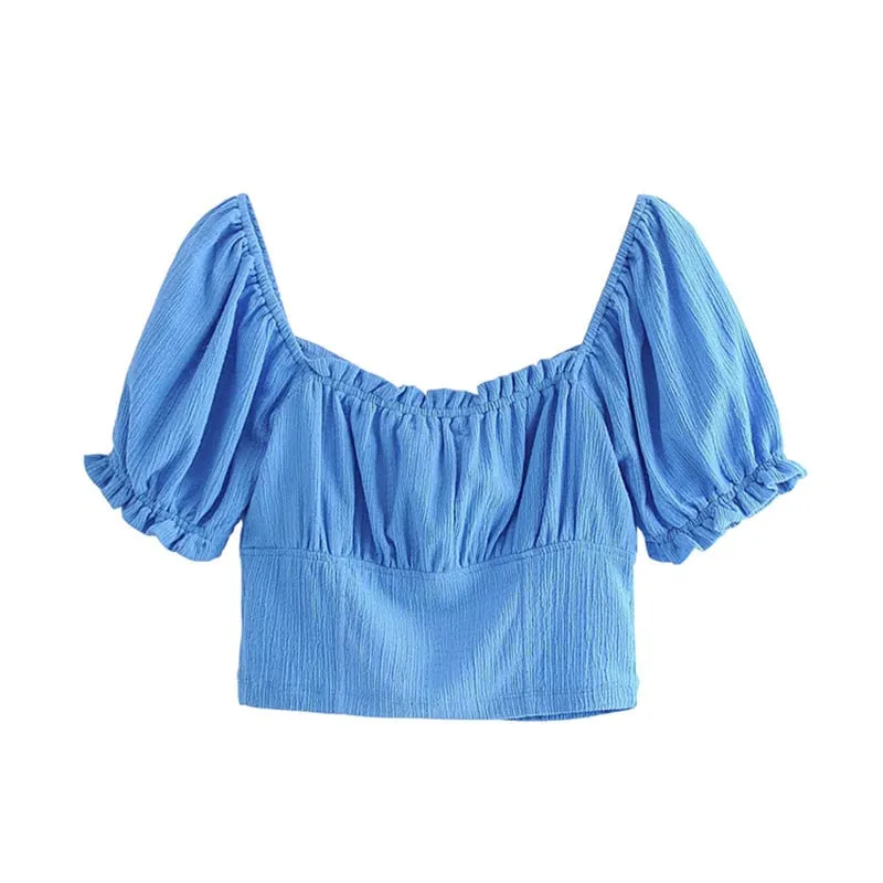 BLUE CROPPED BLOUSE