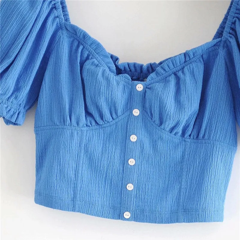 BLUE CROPPED BLOUSE