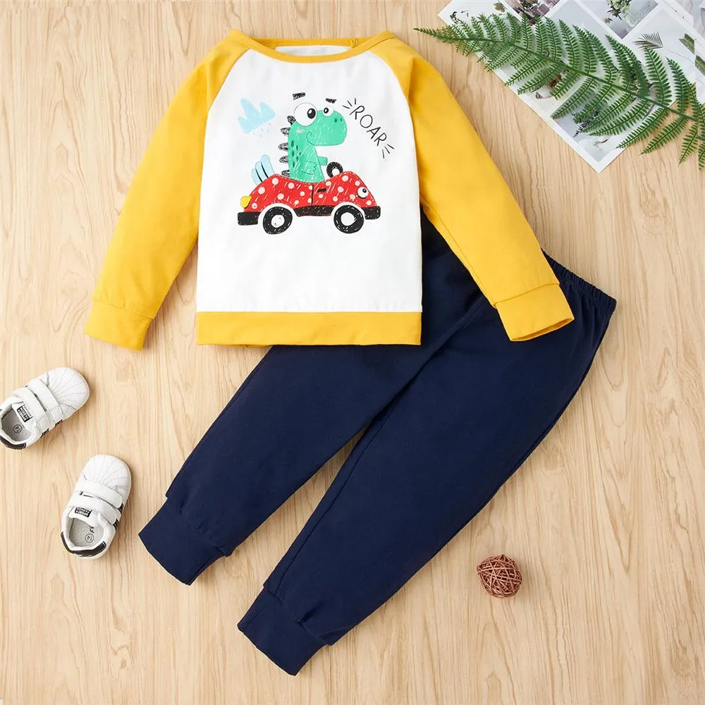 Boys Cartoon Printed Long Sleeve Top & Pants Wholesale Boy Clothes