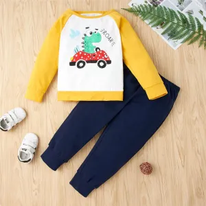 Boys Cartoon Printed Long Sleeve Top & Pants Wholesale Boy Clothes