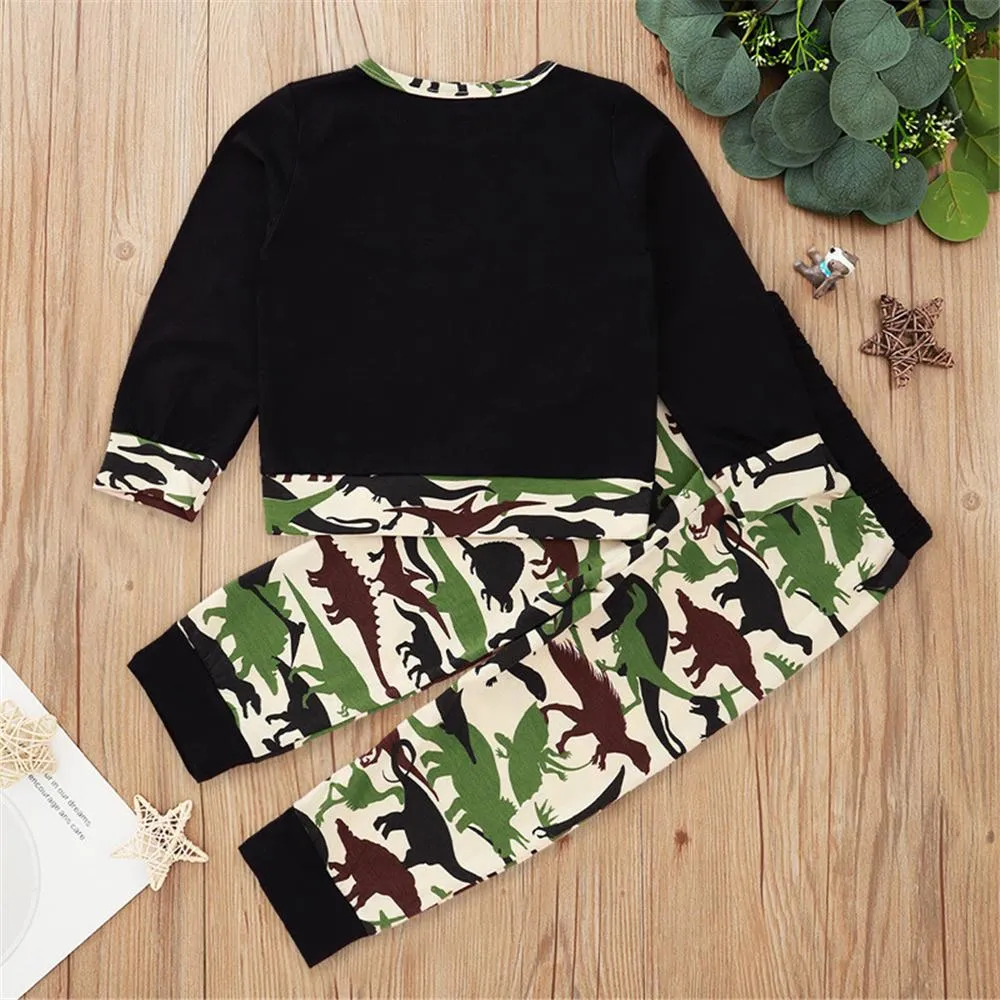 Boys Letter Dinosaur Printed Long Sleeve Top & Pants Wholesale Kids Apparel