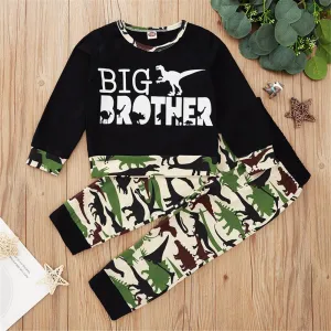 Boys Letter Dinosaur Printed Long Sleeve Top & Pants Wholesale Kids Apparel