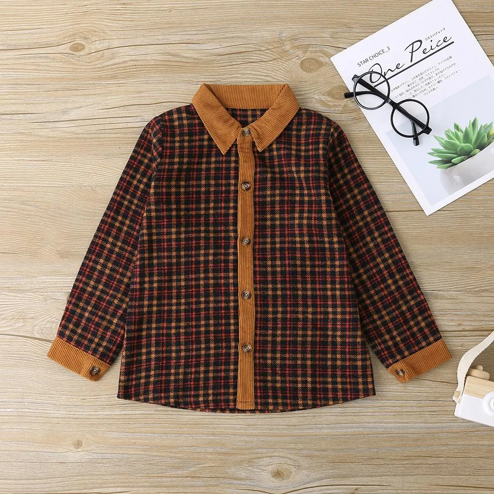 Boys Plaid Long Sleeve Lapel Button Shirt & Pants Boy Clothing Wholesale