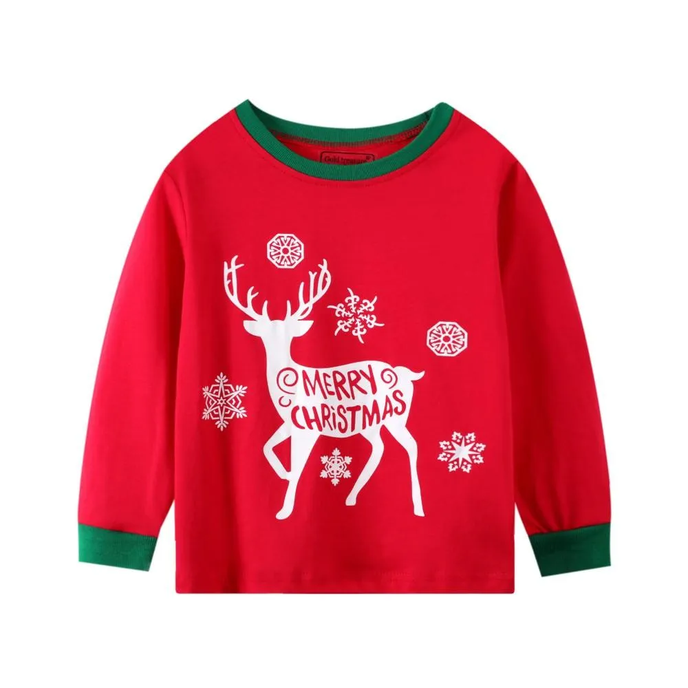 Boys Snowflake Elk Merry Christma Pattern Top & Stripe Pants Boys Casual Suits