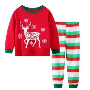 Boys Snowflake Elk Merry Christma Pattern Top & Stripe Pants Boys Casual Suits