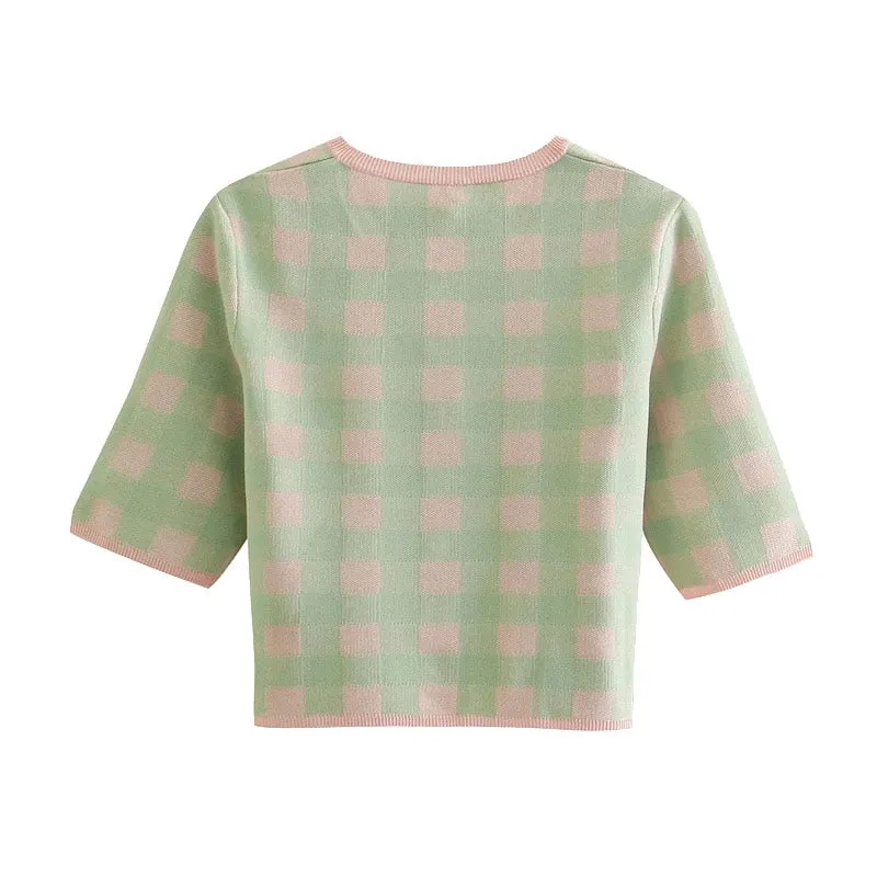 CHECK CROPPED CARDIGAN