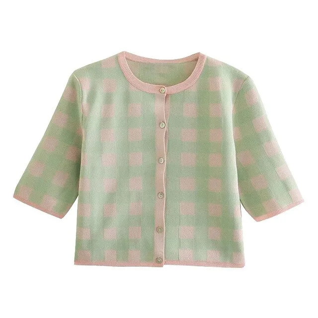 CHECK CROPPED CARDIGAN