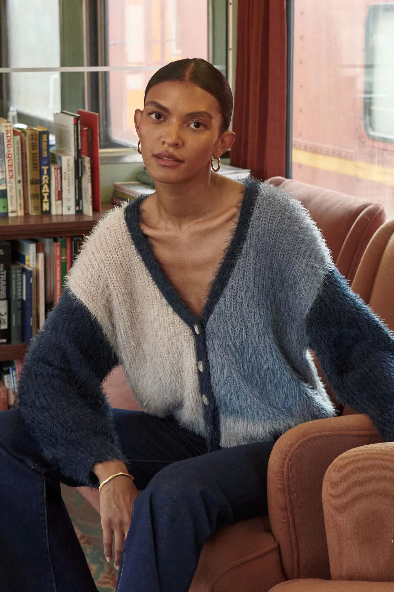 Cozy Heart Furry Knit Colorblock Cardigan