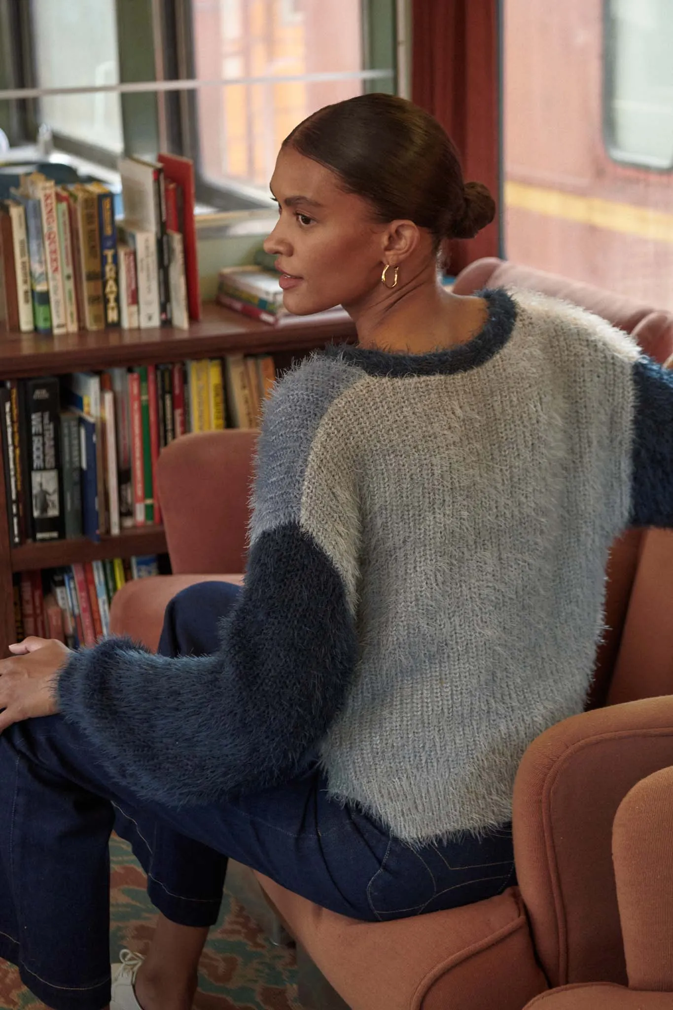 Cozy Heart Furry Knit Colorblock Cardigan