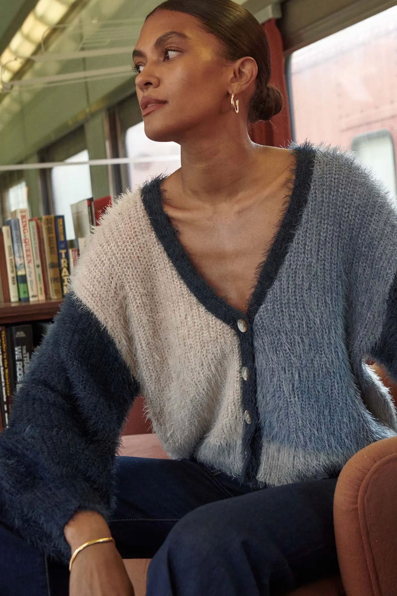 Cozy Heart Furry Knit Colorblock Cardigan