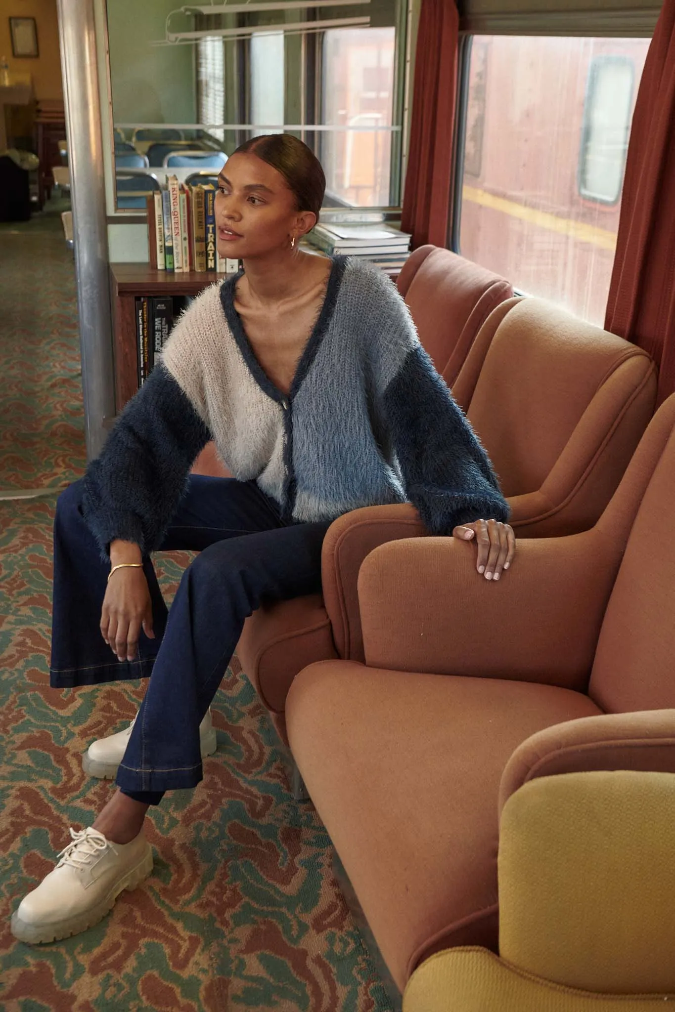 Cozy Heart Furry Knit Colorblock Cardigan