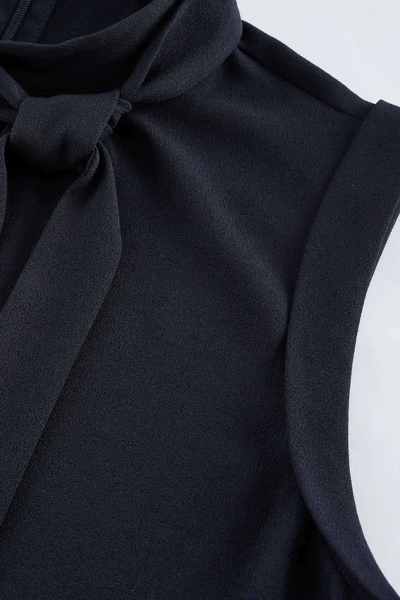 Crepe Stand Collar Blouse With Detachable Tie