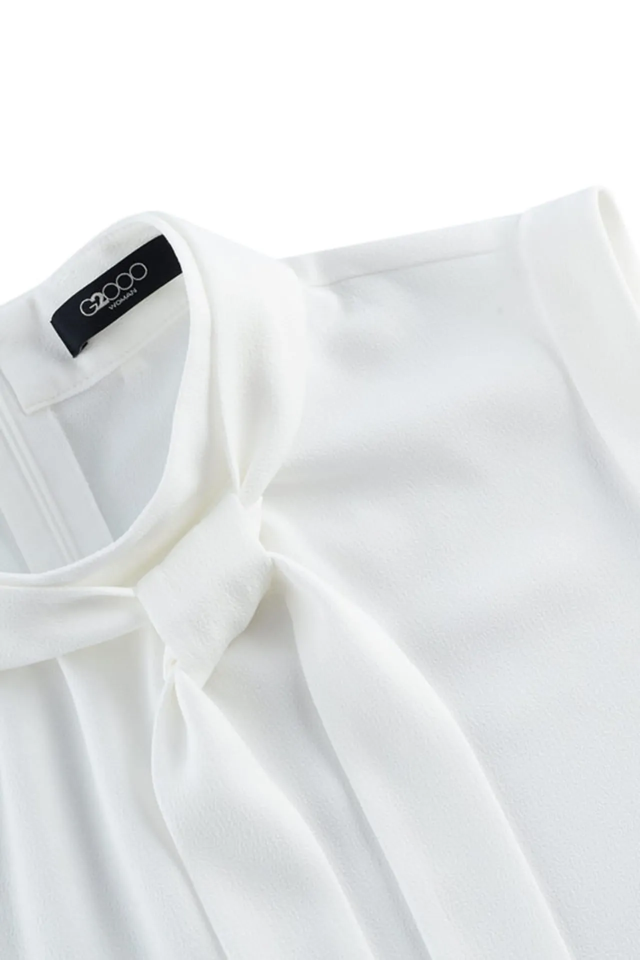 Crepe Stand Collar Blouse With Detachable Tie