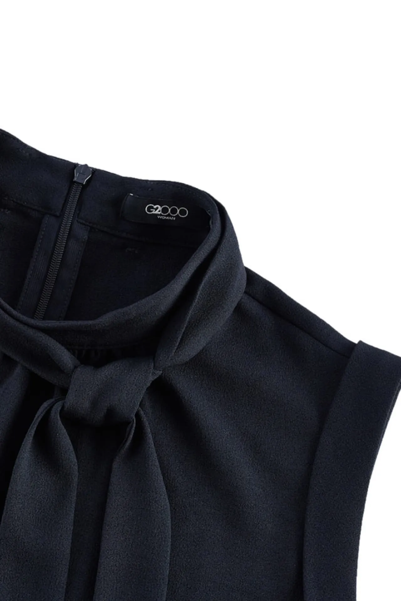 Crepe Stand Collar Blouse With Detachable Tie