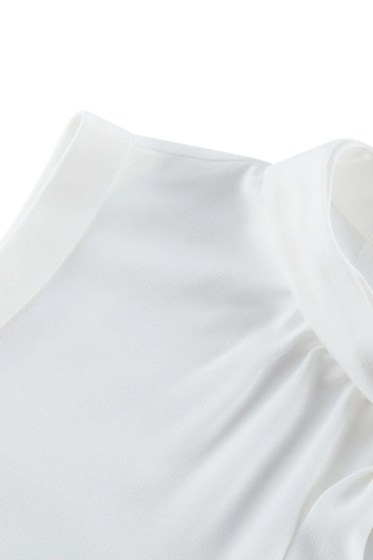Crepe Stand Collar Blouse With Detachable Tie