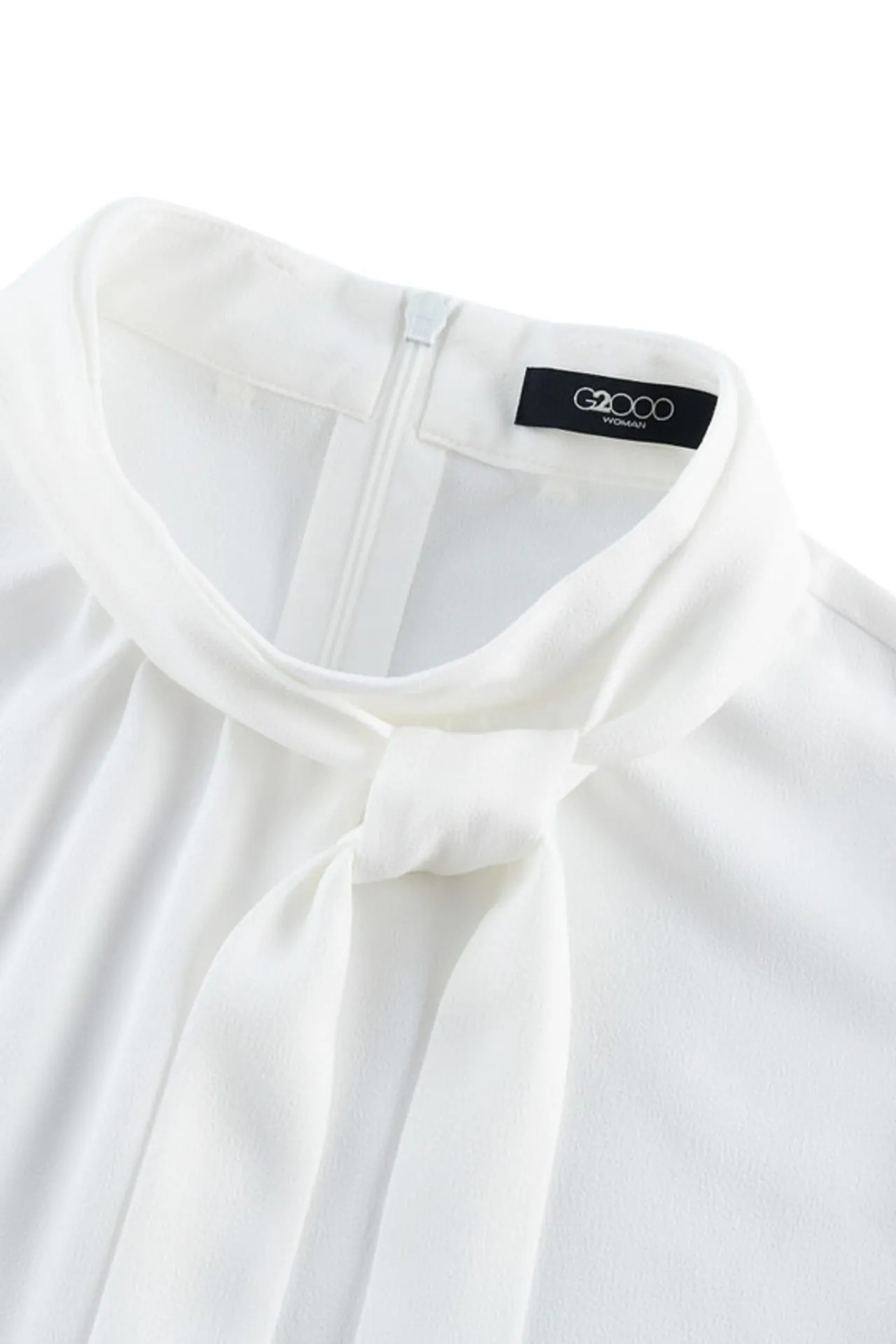Crepe Stand Collar Blouse With Detachable Tie