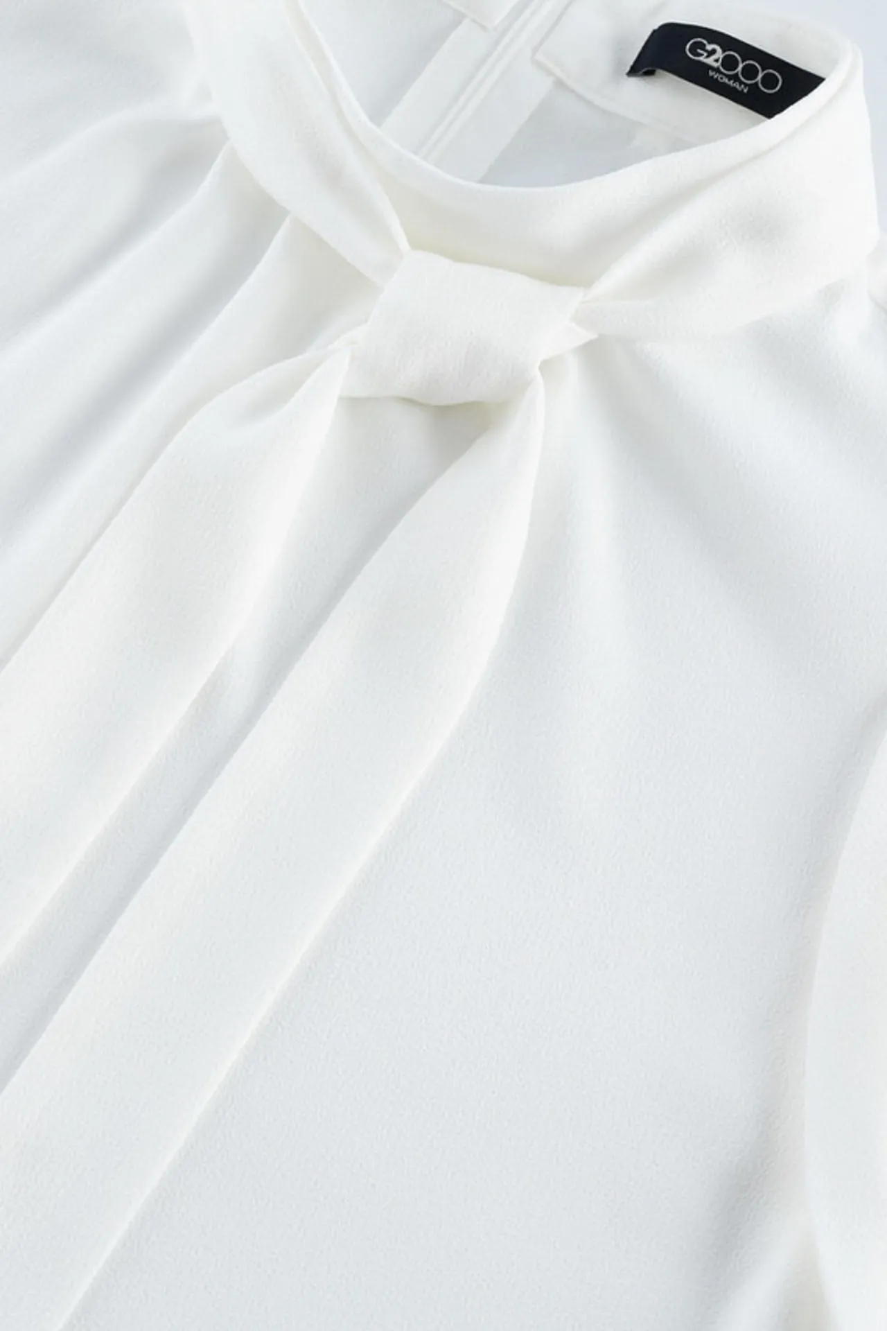 Crepe Stand Collar Blouse With Detachable Tie