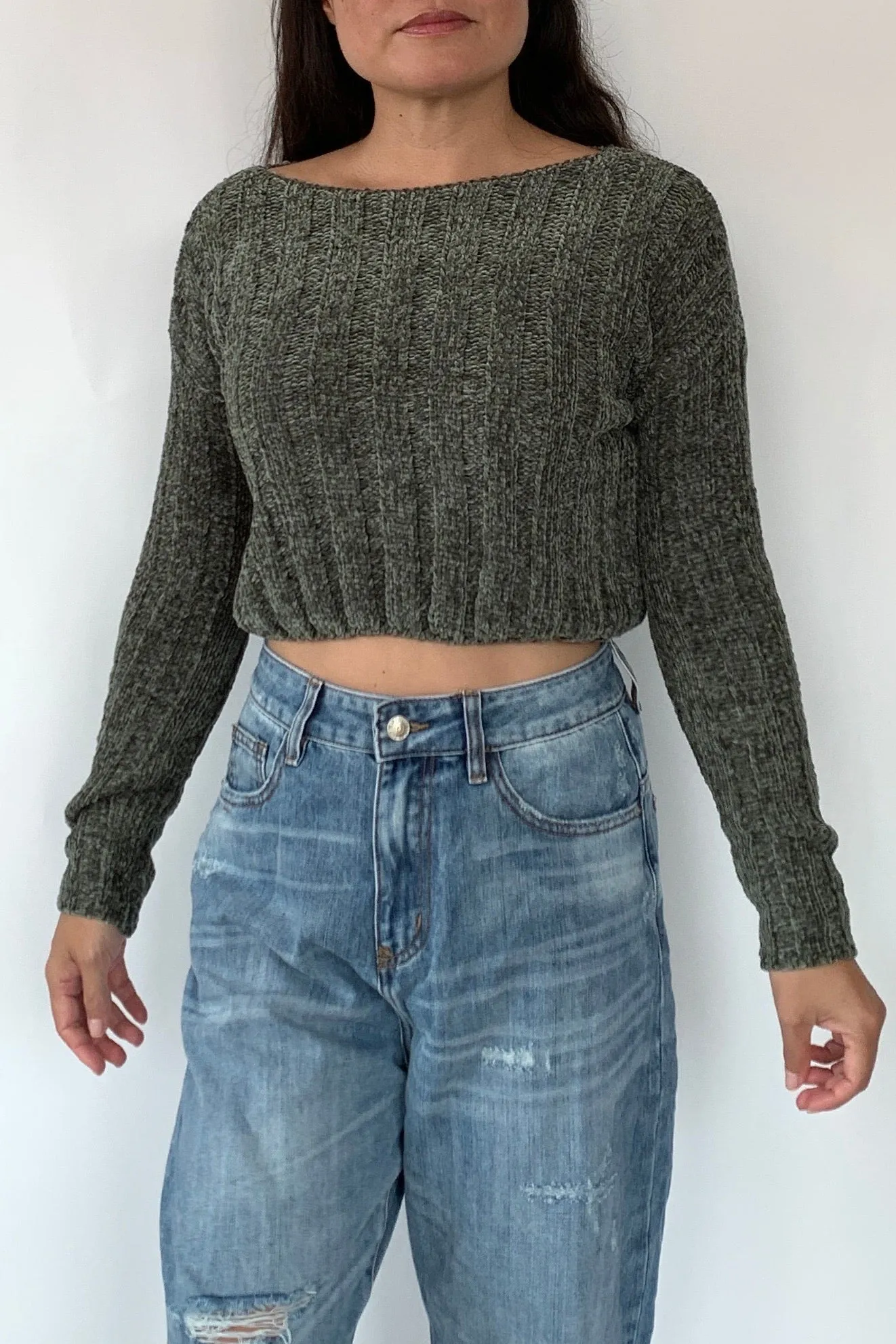 Crop It Sweater, Olive