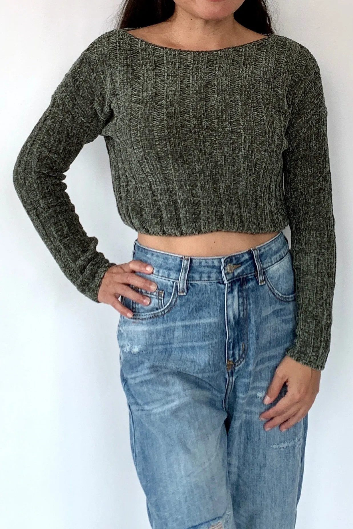 Crop It Sweater, Olive