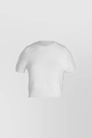 Cropped angora shortsleeved crewneck sweater