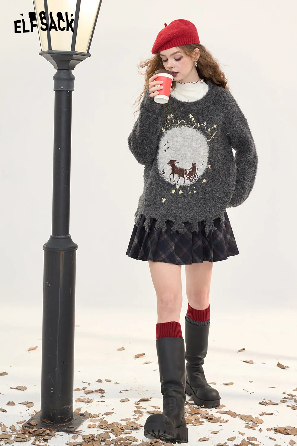 ELFSACK 2024 Winter New Arrivals Women's Pullover Sweater Fluffy Loose Cute Soft Top