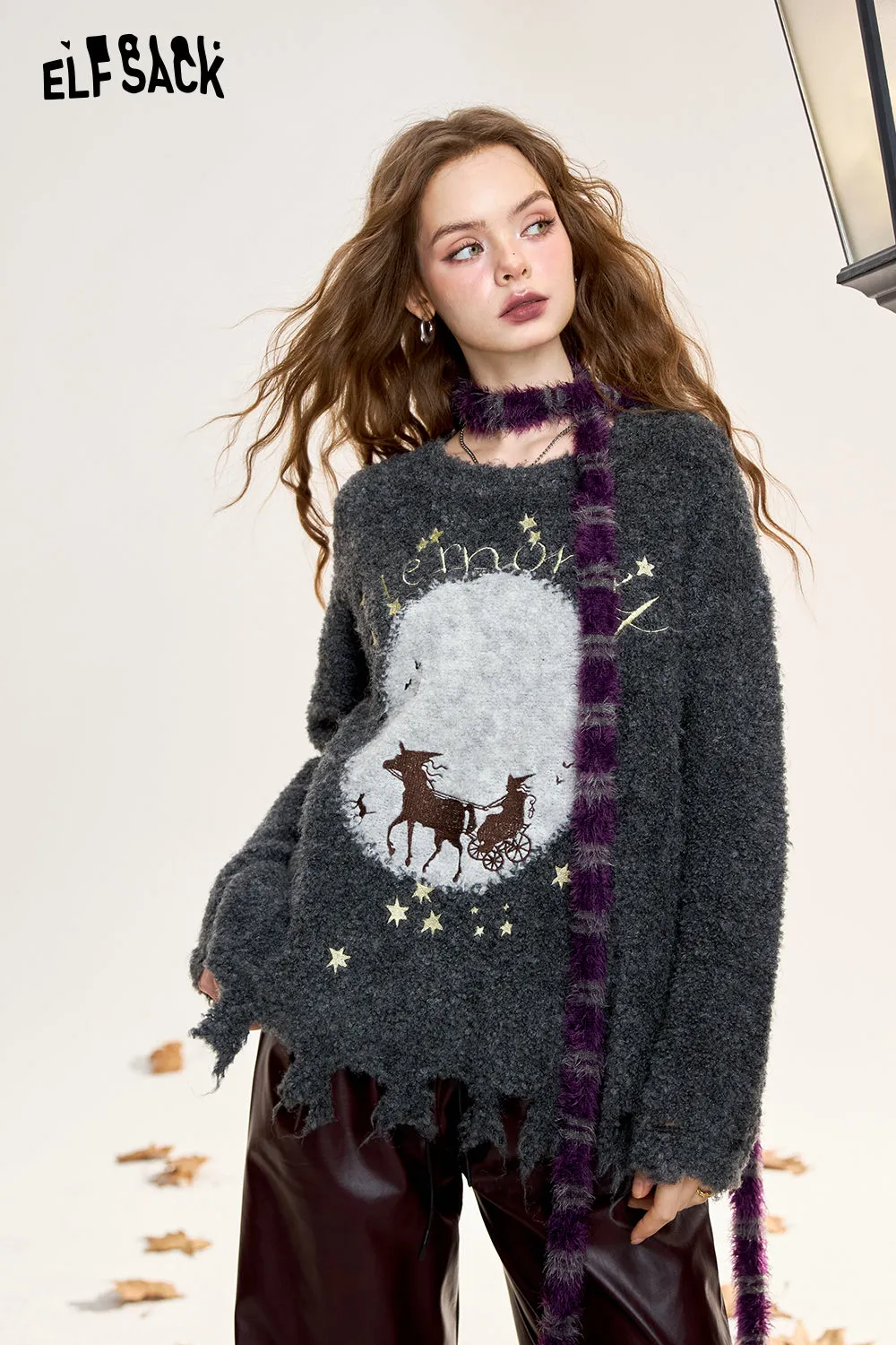 ELFSACK 2024 Winter New Arrivals Women's Pullover Sweater Fluffy Loose Cute Soft Top