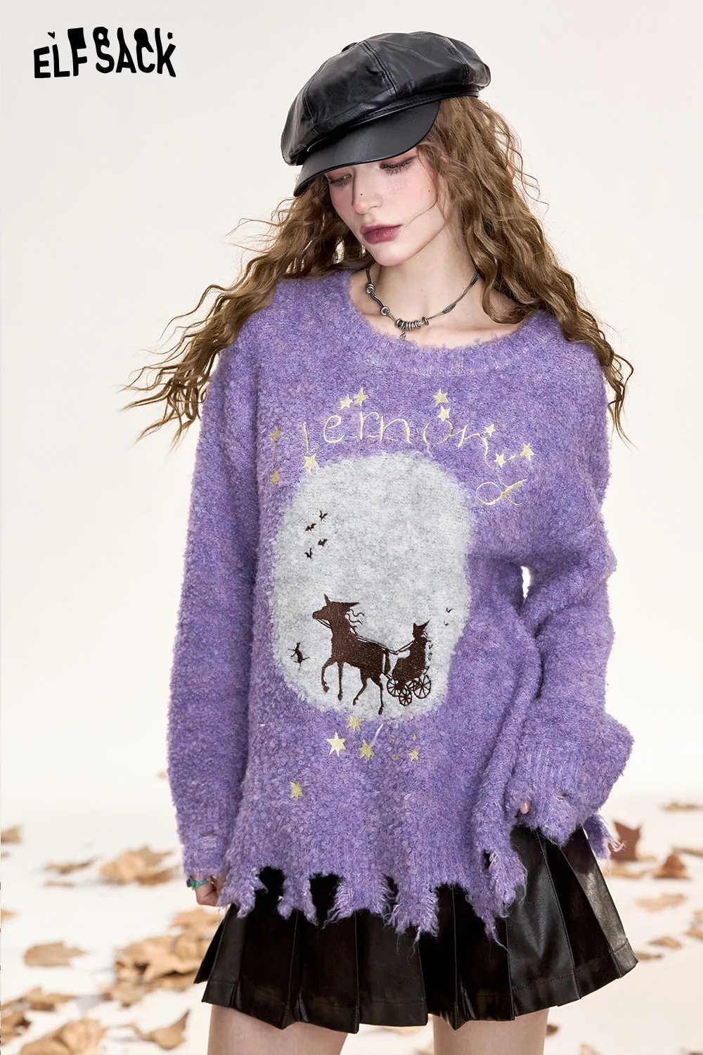 ELFSACK 2024 Winter New Arrivals Women's Pullover Sweater Fluffy Loose Cute Soft Top