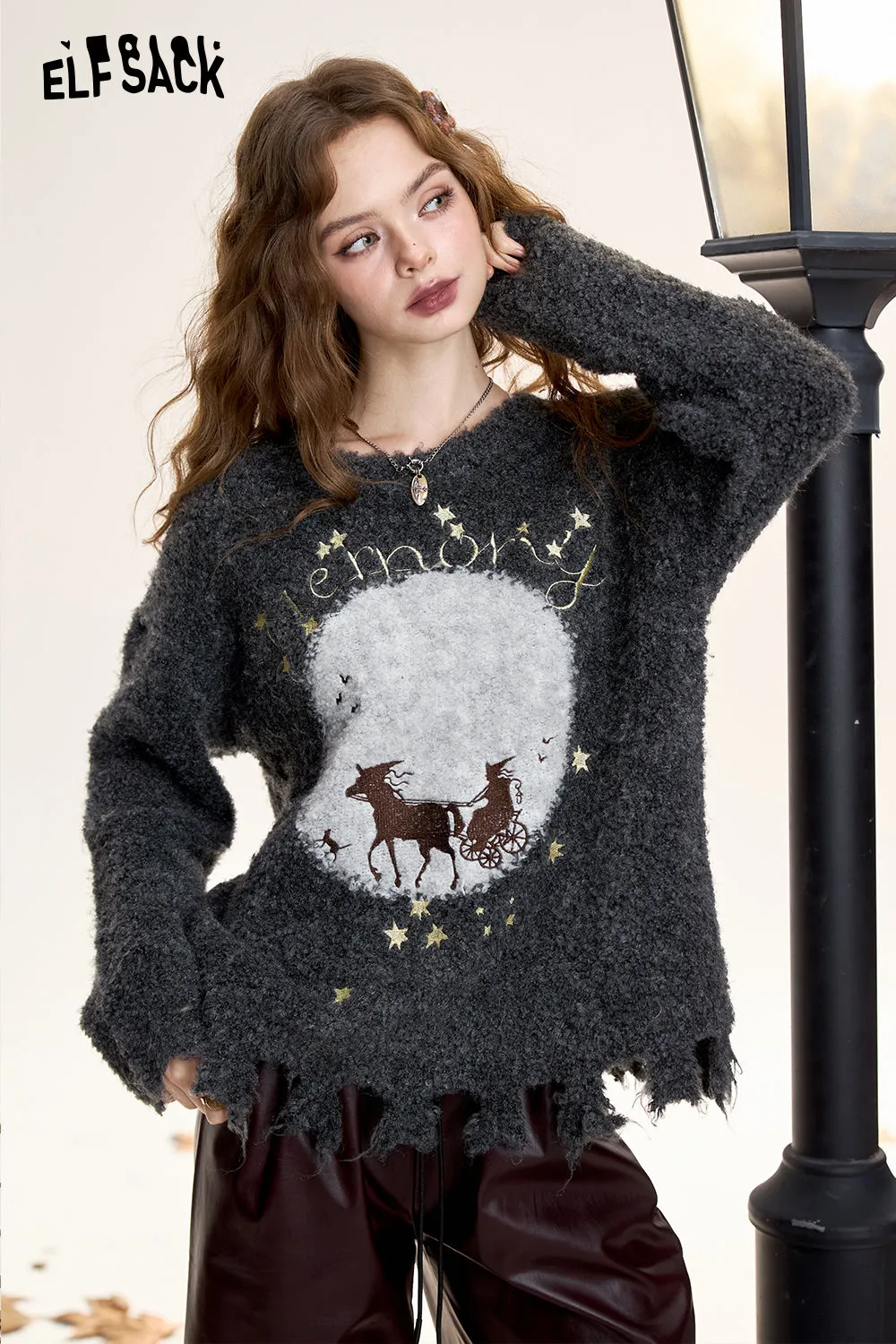 ELFSACK 2024 Winter New Arrivals Women's Pullover Sweater Fluffy Loose Cute Soft Top