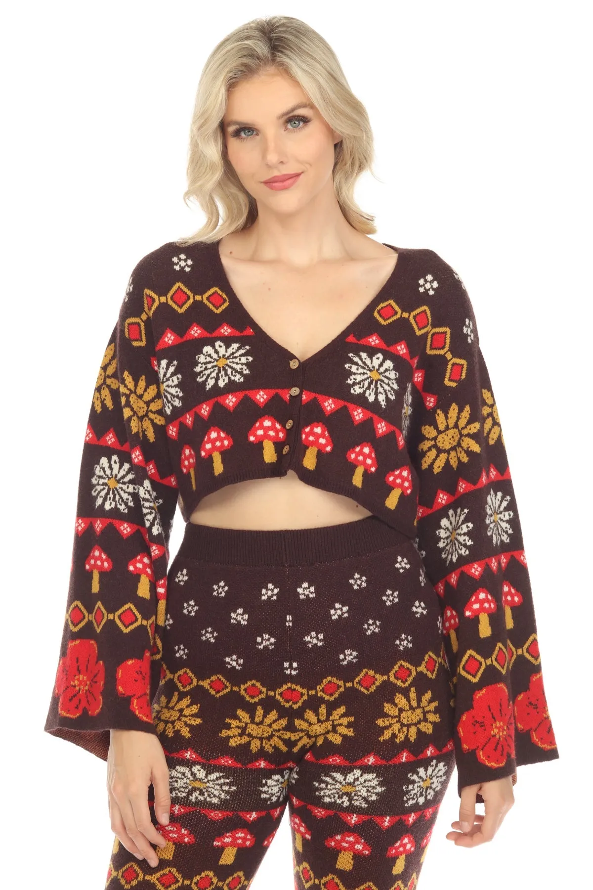 Fair Isle Mushroom Crop Cardigan