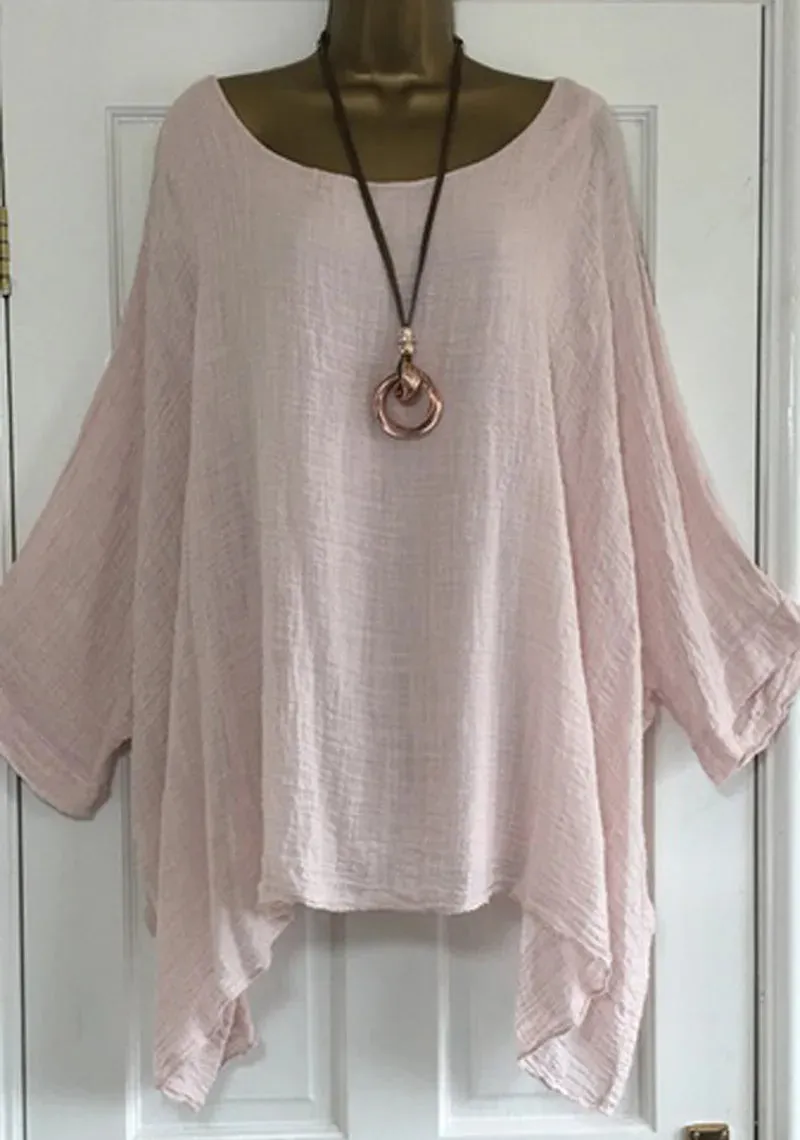 Fashion Batwing Sleeve Solid Color Loose O-Neck 3/4 Sleeve Casual Elegance Blouse Top