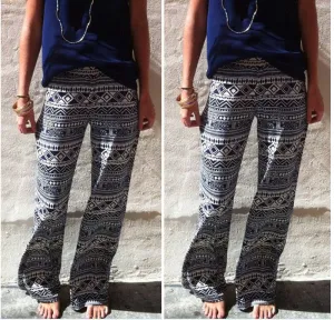 Fashion Wide Legs Straight Flower Print Pants