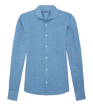 *FINAL SALE* Antonio Linen Long Sleeve Shirt in Cloud Blue