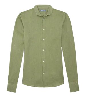 *FINAL SALE* Antonio Linen Long Sleeve Shirt in Jungle Green
