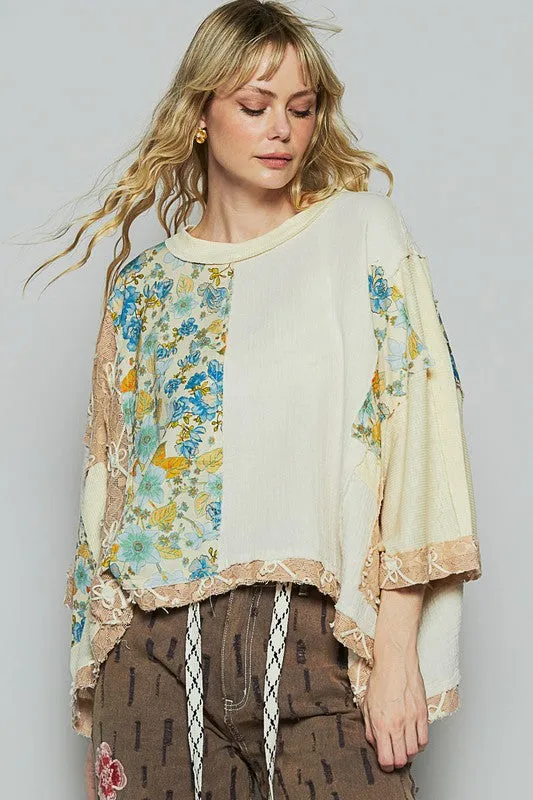 Floral Lace Patch Double Gauze Top