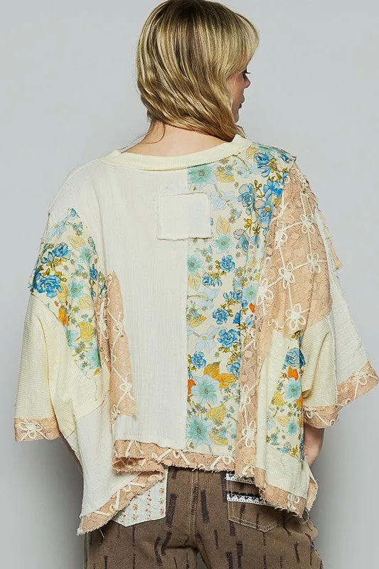 Floral Lace Patch Double Gauze Top