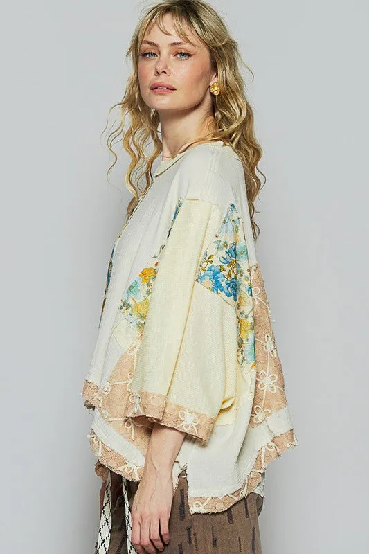 Floral Lace Patch Double Gauze Top