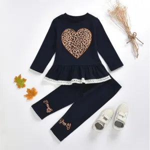 Girls Long Sleeve Heart Leopard Top & Pants Girl Boutique Clothing Wholesale
