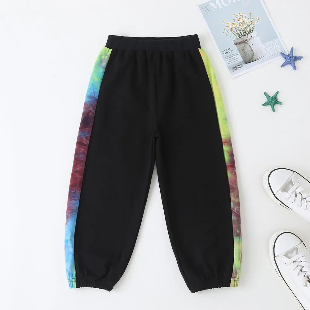 Girls Smile Letter Printed Tie-dye Long Sleeve Top & Pants
