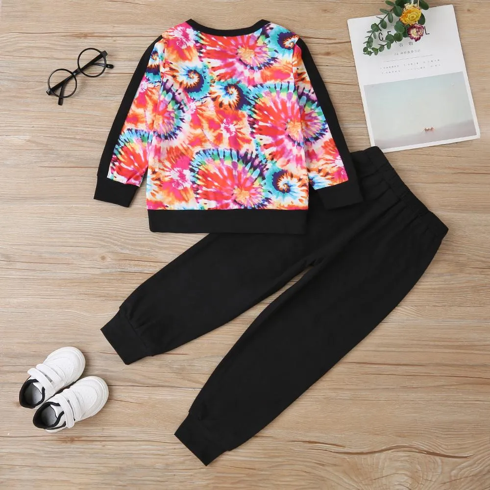 Girls Tie Dye Long Sleeve T-shirt & Pants Wholesale Clothing For Girls